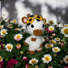 Load image into Gallery viewer, Sunflower Honey Bee Crochet Cow Plushie
