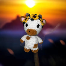 Load image into Gallery viewer, Sunflower Honey Bee Crochet Cow Plushie
