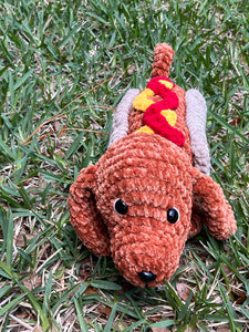 Hot Dog, Lucky Buns, Plush Crochet Amigurumi Animal-Play Food-Crochet Food-Pretend Food-Dachshund-Crochet Hot Dog-Gift