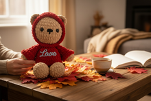 Load image into Gallery viewer, Handmade Crochet Hoodie Bear – Inspirational Stuffed Animal – Positive Affirmation Gift – Faith Based Plush
