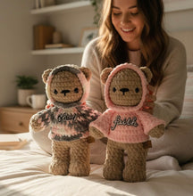 Load image into Gallery viewer, Handmade Crochet Hoodie Bear – Inspirational Stuffed Animal – Positive Affirmation Gift – Faith Based Plush
